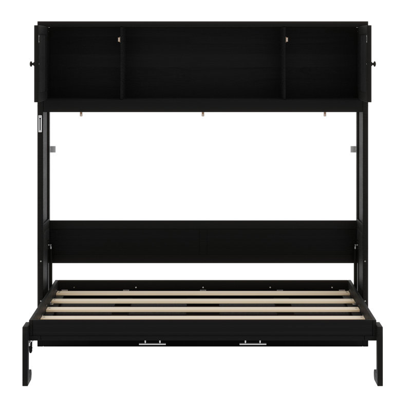 Lit escamotable avec armoires de rangement, Noir