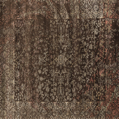 Tapis oriental en laine / polyester tissé à la machine Denko en noir / gris / rouge