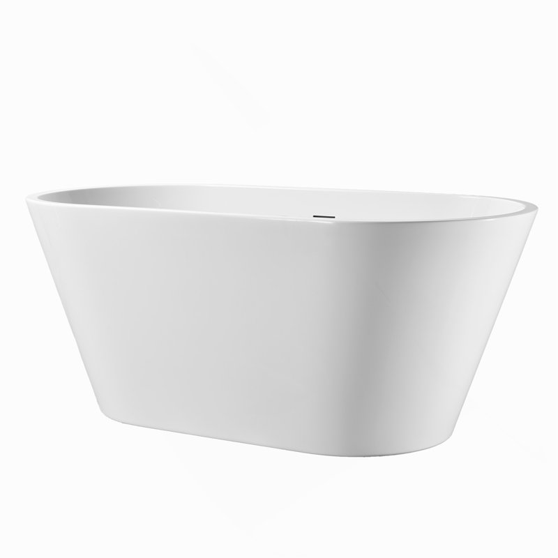 Baignoire autoportante de 60 po en acrylique, baignoire autoportante ovale avec drain chromé Toe-Tap et trop-plein à fente classique, certifié Cupc, blanc brillant