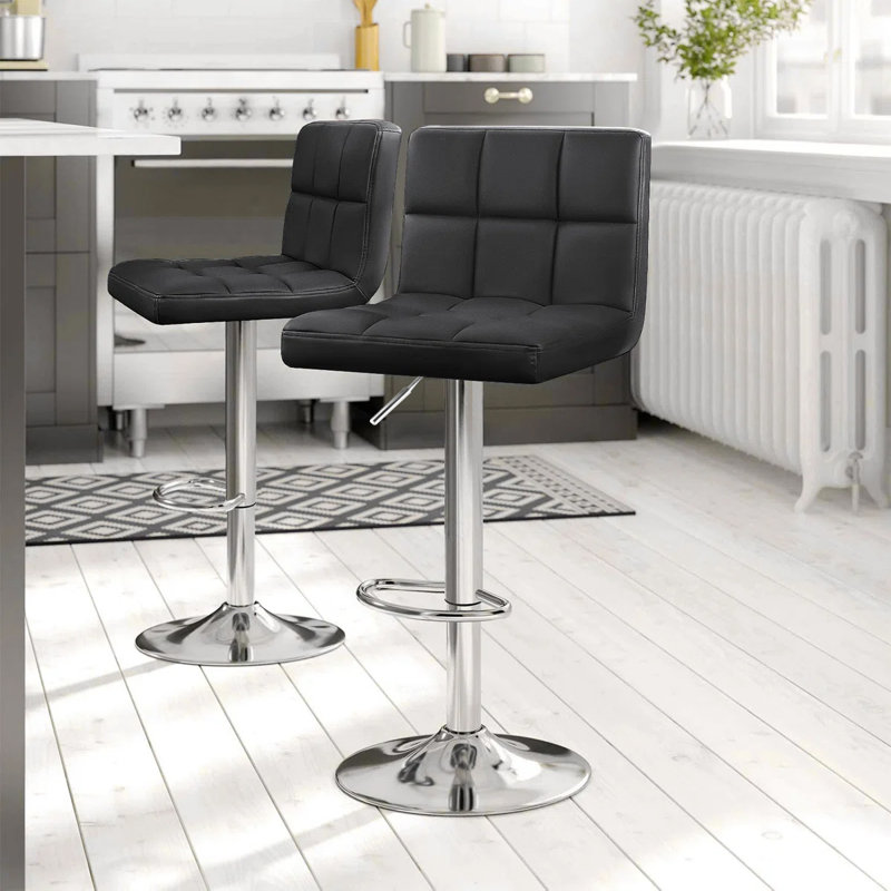 Swivel Upholstered Adjustable Height Counter Stool with Metal Frame, Black