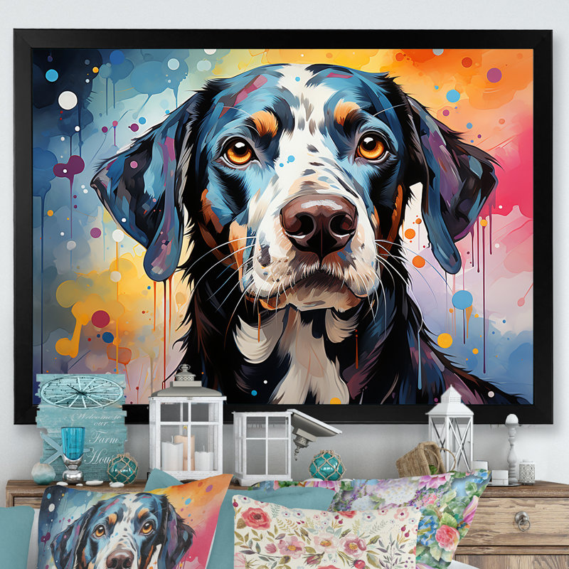 Dalmatian Dots I - reproduction sur toile, Cadre d'angle fermé noir, H 30 po x l 40 po x P 1,5 po