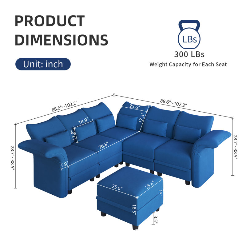 Ahren Velvet Reclining L-Shaped Sectional Reversible, Blue Velvet