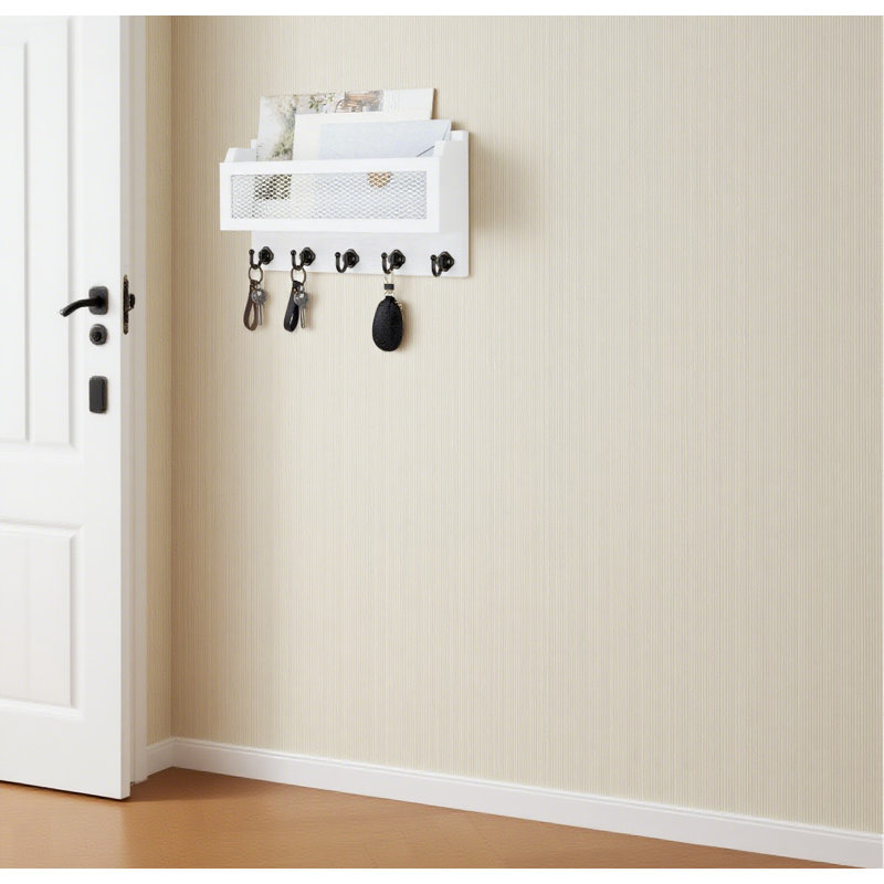 Organisateur mural de clés et de courrier mural avec 5 crochets, étagère de rangement en bois rustique pour les clés, le courrier et les petits articles essentiels
