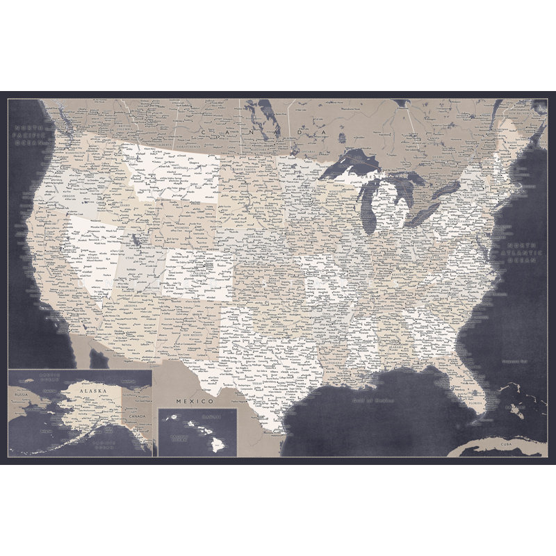 Carte magnétique encadrée dans des tons de terre, H 22 po x l 33 po x P 1 po, Beige / gris