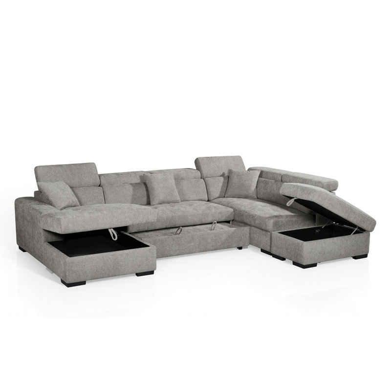 5 Seater Sofa Bed, Right Hand Facing, Grey Chenille