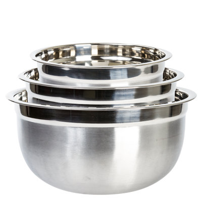 Food Prep Brushed Stainless Steel 3-Piece Mixing Bowl Set