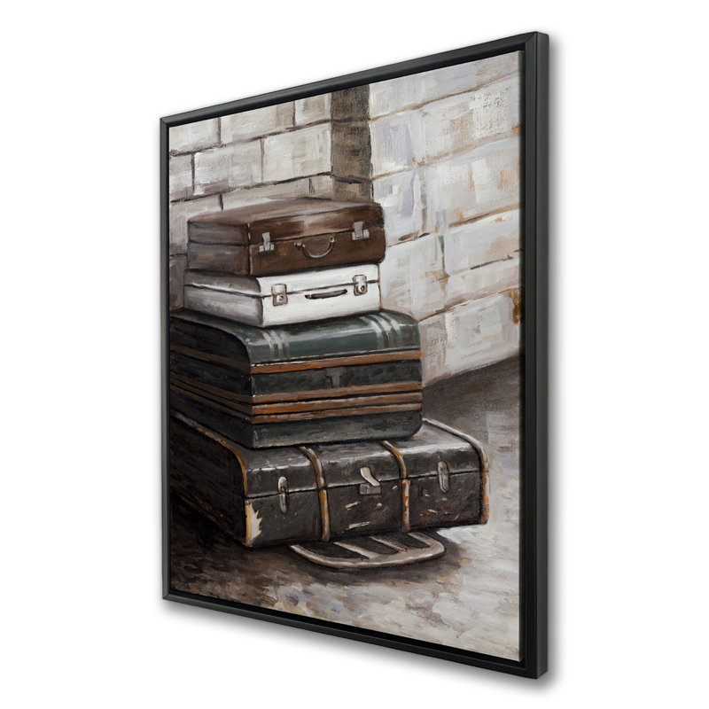 Quatre vieilles valises de voyage - Toile brune encadrée