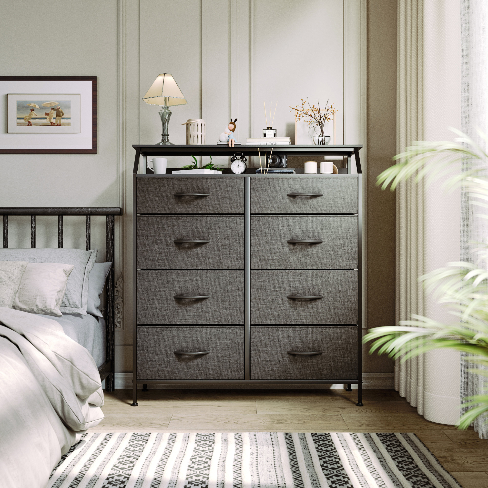 Conanso Dresser for Bedroom with 8 Drawers, Storage Tower with Fabric Bins, Black The Twillery Co.