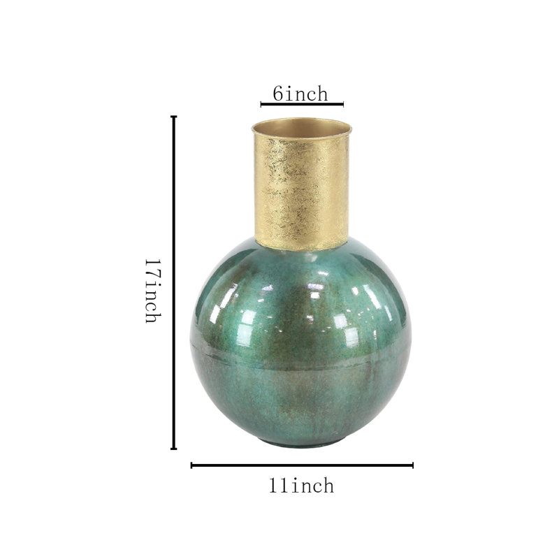 Vase de table en métal, Bleu sarcelle, H 17 po x l 11 po x P 11 po