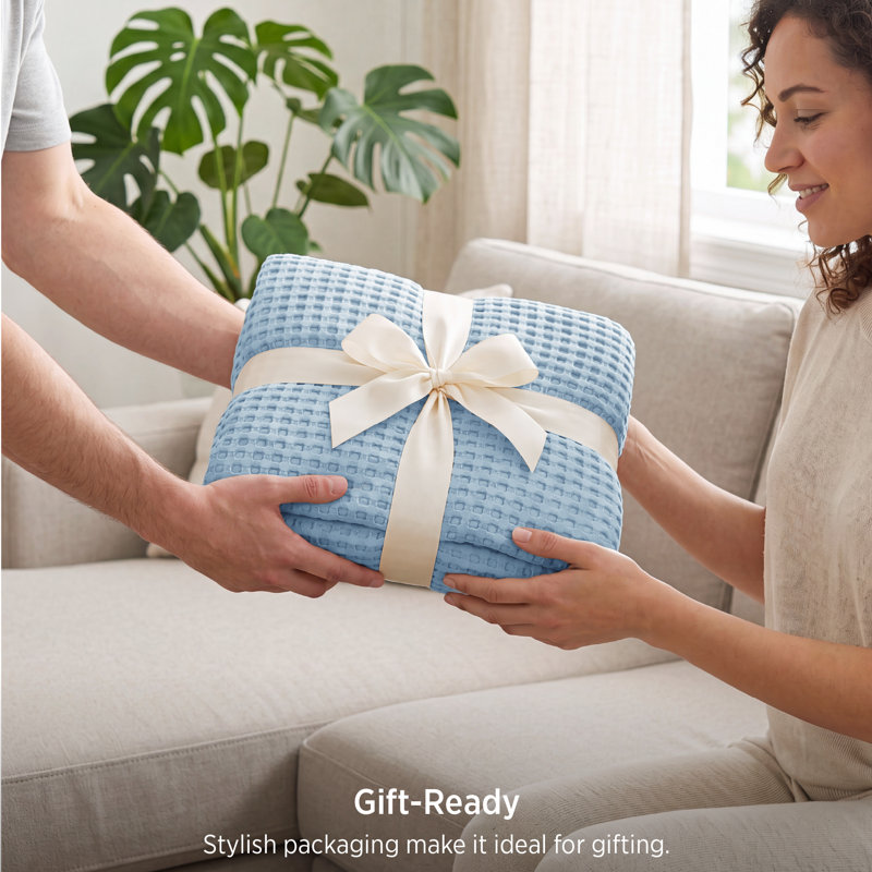 Bedsure Cotton & Rayon from Bamboo Waffle Blanket, Lightweight and Breathable for Year-Round Comfort, Skyway, Throw XL