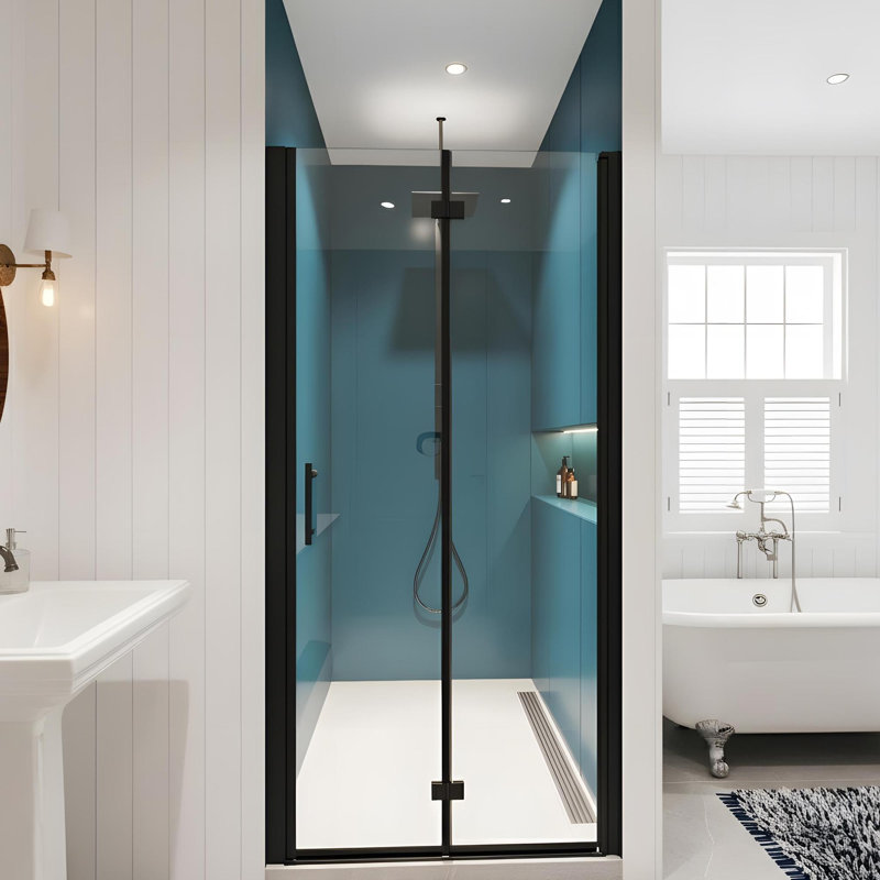 36"x72"Universal Pivot Tempered Glass Shower Door, Matte Black