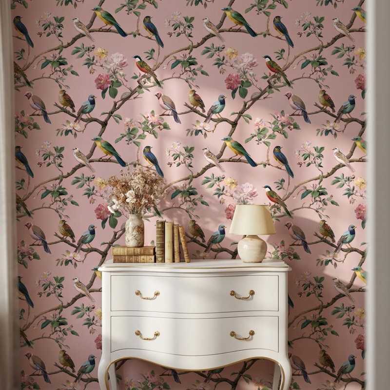 Papier peint floral avec oiseaux