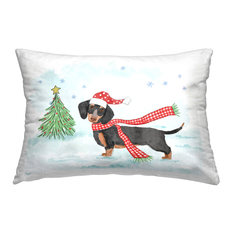 Design de coussin décoratif imprimé teckel avec écharpe par Mollie B.