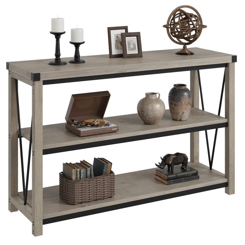 47" Farmhouse Entryway Table with Storage, 3-Tier Rustic Console Table for Living Room, Narrow Hallway Table, Vintage Wooden Sofa Table (Gray)