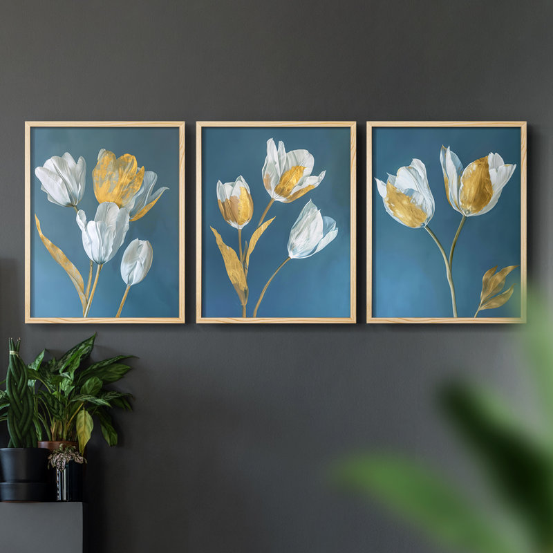 Étude florale, série XXXVII, ensemble de 3 estampes numériques, prêt à accrocher, Encadré naturel, H 28 po x l 22 po