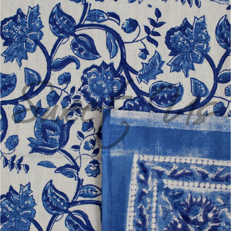 Cotton Block Print Floral Tablecloth Collection, 106'' x 70''