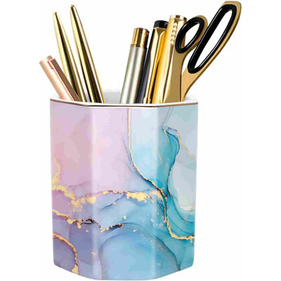 Porte-stylo en céramique effet marbre, joli porte-crayons pour le bureau, porte-pinceaux de maquillage pour femmes et jeunes filles, vert coloré