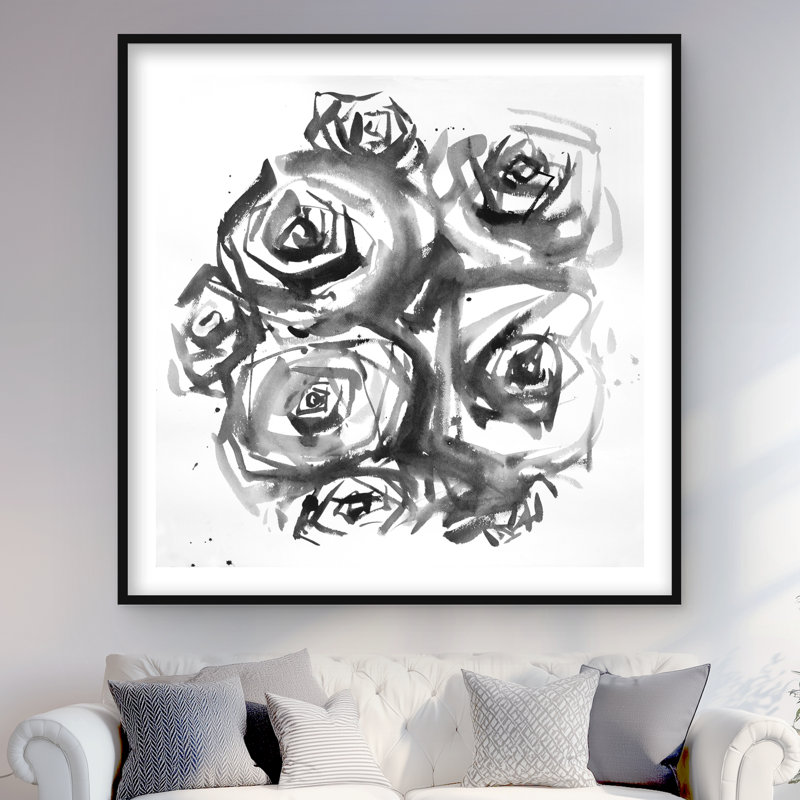 Ensemble de roses abstraites - impression encadrée noir et blanc pour la maison