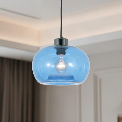 Luminaire suspendu moderne en verre bullé bleu simple | Store à bulles fabriqué à la main | Douille E26 (ampoule non incluse)