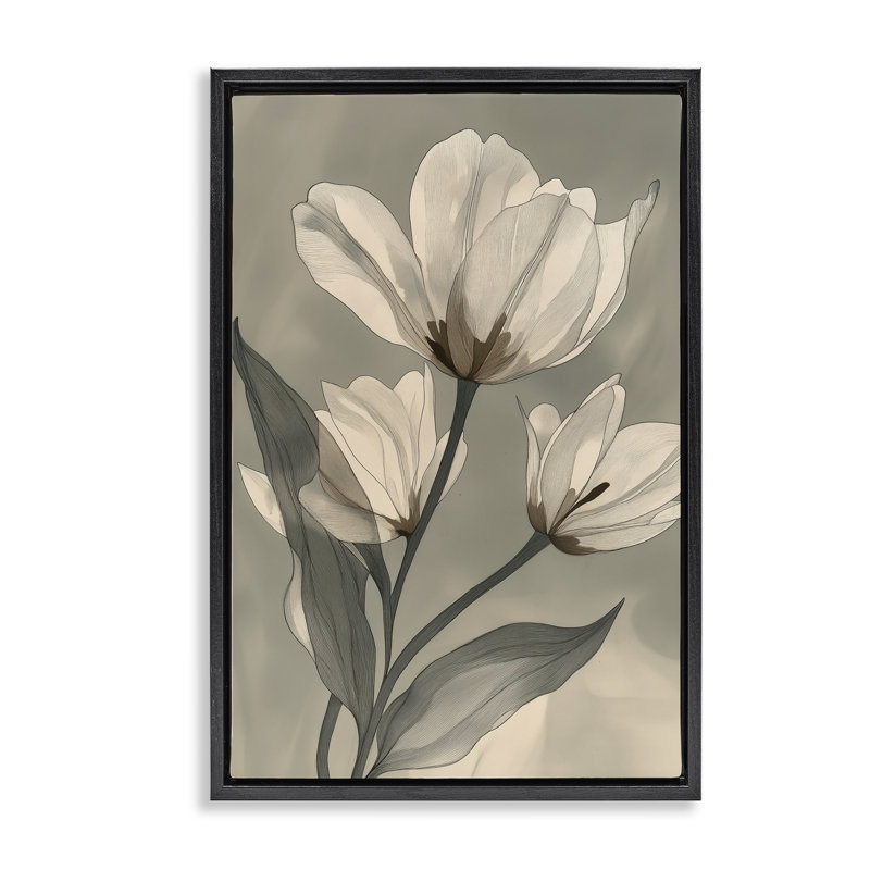 Cadre flottant Times Three Budding Magnolias, design par Annabelle Hall, Cadre flottant noir de jais, H 25 po x l 17 po