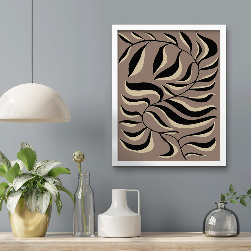 " Abstract Foliage Art - Monochrome Leaf Design In Earth Tones ", White, 10" H x 8" W