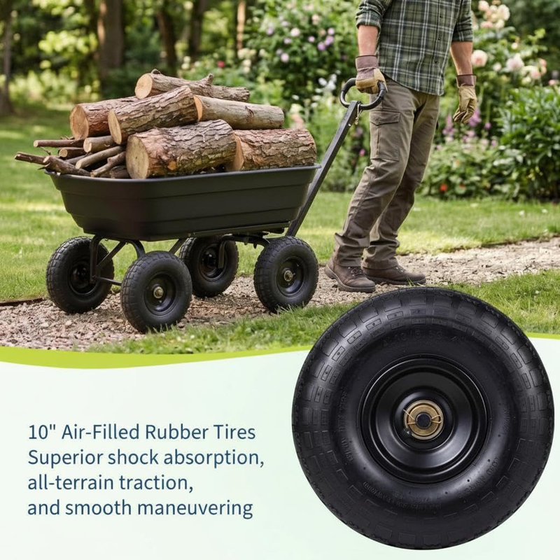 Chariot de jardinage, wagon en poly robuste de 1200 lb avec pneus