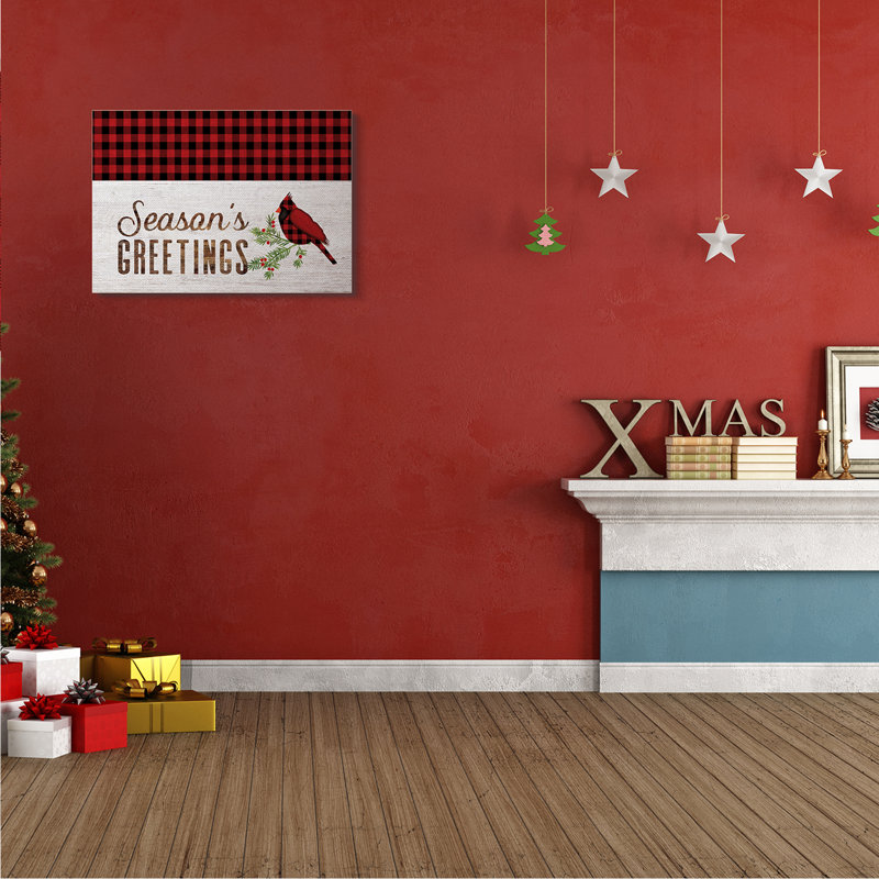 Seasonal Greetings Expression Cardinal rouge, H 24 po x l 30 po, Toile tendue
