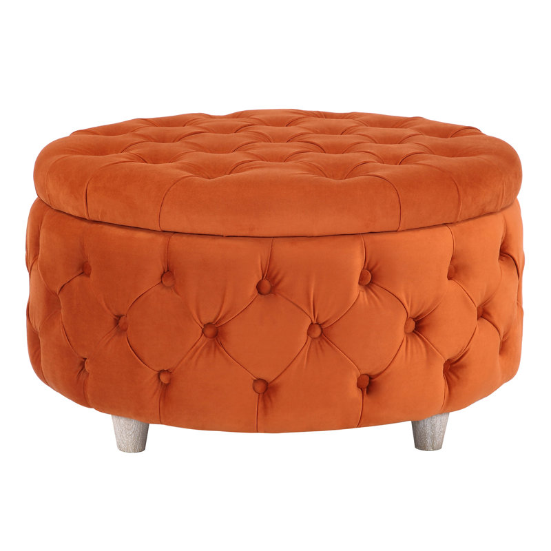 Kirsten Upholstered Pouf, Orange Velvet 