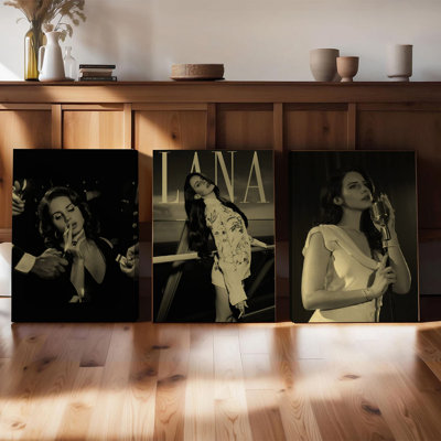 3Pcs Wall Arts Posters Framed,  Lana Del Rey Black and White Canvas Wall Art Set of 3, Vintage Music Star Print, Retro Hollywood Decor for Living Room, Bedroom, Music Studio, Gift for Fans, High-Definition Giclee Prints, Ready to Hang