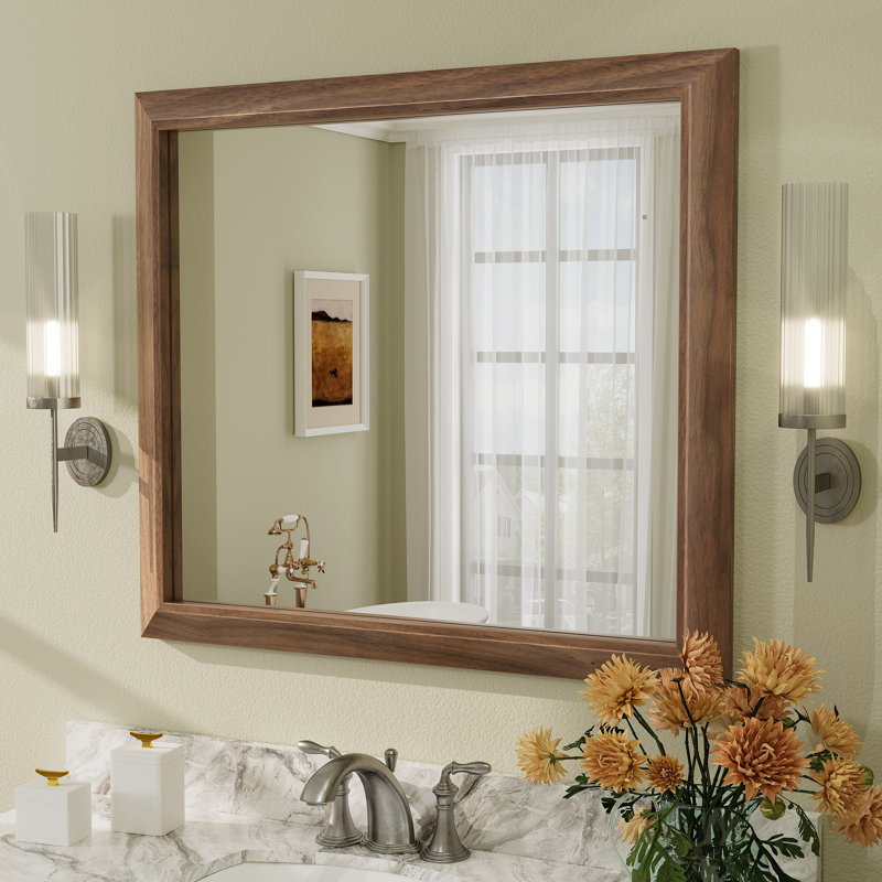 Miroir mural Amara, 36 po x 32 po, Bois brun foncé