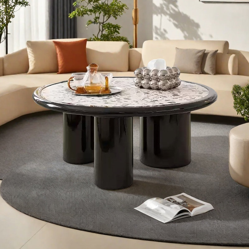 Table basse minimaliste avec plateau en terrazzo, H 15,15 po x L 35,43 po x l 35,43 po
