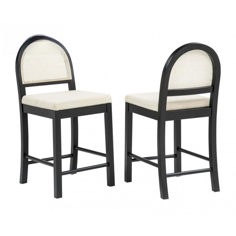 Ensemble de 2 tabourets de bar rembourrés avec dossier tissé naturel