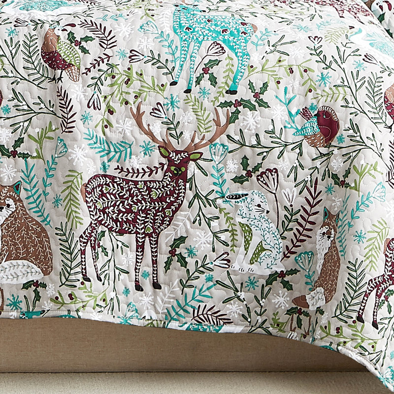 Ensemble de courtepointe réversible Christmas Woodland - gris / menthe / prune