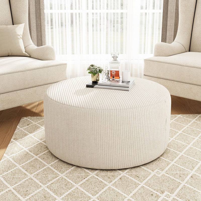 Repose-pieds rembourré rond, Beige