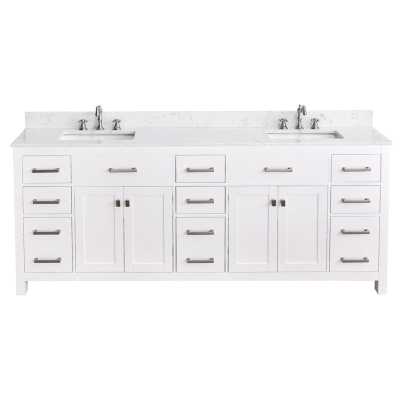Ignacio 84'' Double Bathroom Vanity With Engineered Stone Top