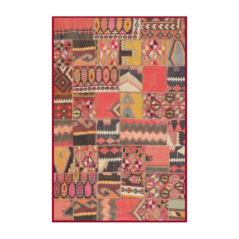 Tapis contemporain orange / rouge / noir, Rectangle 8 pi x 10 pi
