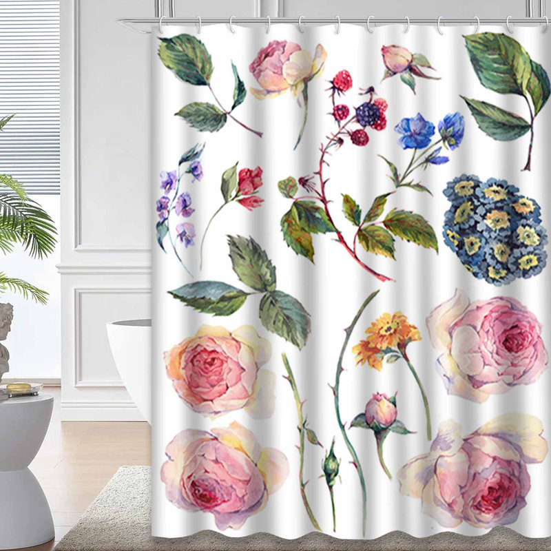 Aquarelle rétro, roses anglaises, branches, fleurs, fleurs sauvages avec 12 crochets, L 72 po x l 72 po