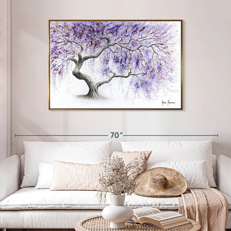 Arbre de prospérité mauve, 46 po x 31 po, Cadre flottant doré