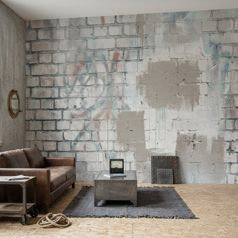 Papier peint mural en brique avec maçonnerie exposée amovible, 100 po x 96 po, Non tissé
