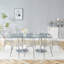  Table de salle à manger moderne en verre trempé de 71 po avec 8 chaises transparentes, ensemble de cuisine à double piédestal en acier inoxydable de luxe, sièges professionnels pour 8 personnes-134166691-134166693