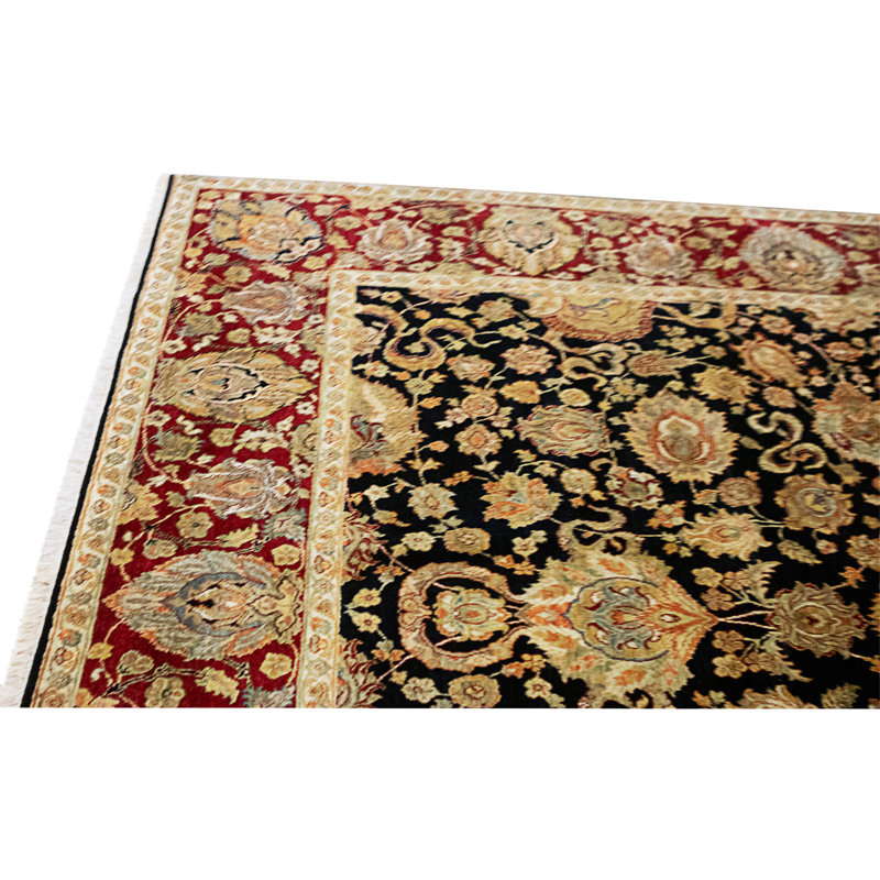 Tapis noir et rouge noué à la main de haute qualité