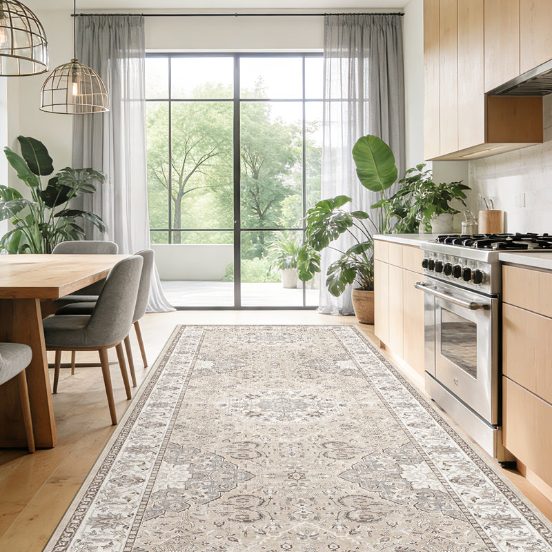 Washable Entryway Rug: Farmhouse Kitchen Hallway Rug Wide Soft Water Resistant Floor Mat for Bathroom Nursery Non Slip Indoor Carpet for Living Room Bedroom Dining Room(Beige)