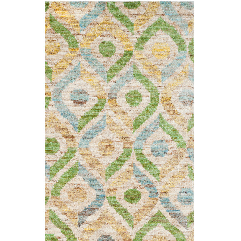 Tapis beige / bleu noué à la main Ferrera, Rectangle 8 pi x 10 pi