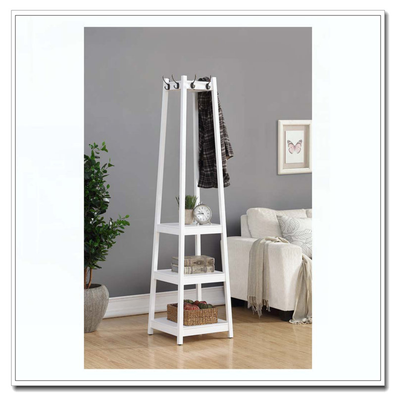 Portemanteau avec tablettes de rangement à 3 niveaux, Blanc