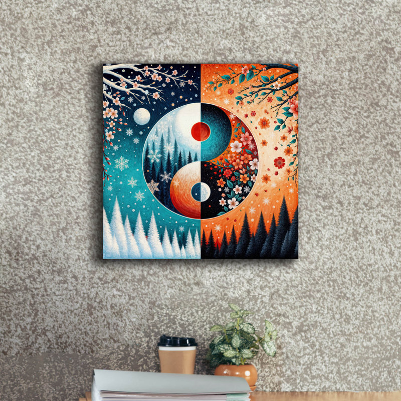  «Yin Yang Seasons Fall Winter» par Rey Klimt, art mural sur toile, 18 po x 18 po, H 18 po x l 18 po