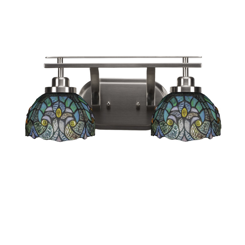 Estella 2 Light Bath Bar Shown With 7" Cypress Art Glass, Brushed Nickel, Blue