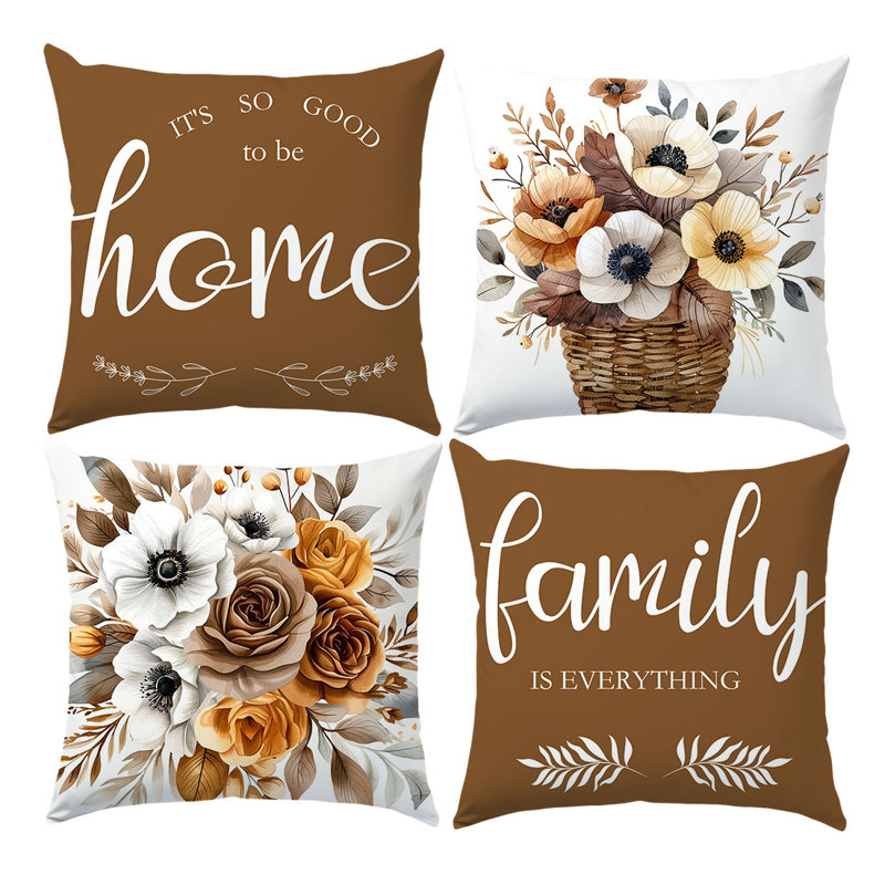 4 Pcs Warm Flowers Pattern Decorative Pillow Covers