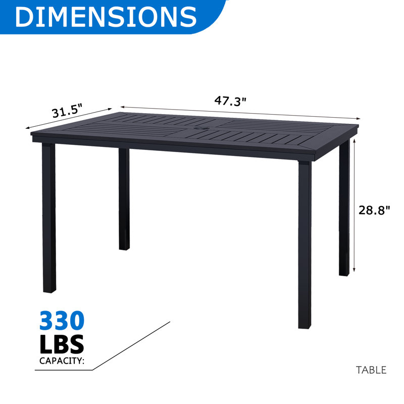 Table de salle à manger 6 places, table de patio avec plateau en bois et plastique, table rectangulaire d'extérieur pour le porche de jardin