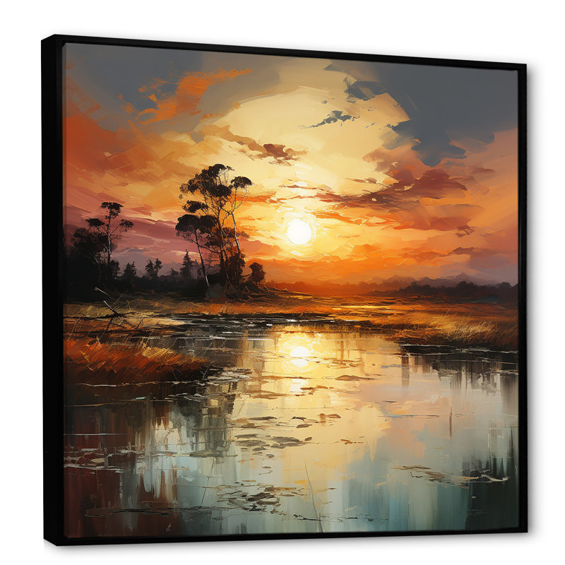 Par le lac Sunrise Reflections 3 - lac, art mural, Cadre flottant noir, H 36 po x l 36 po x P 1,5 po