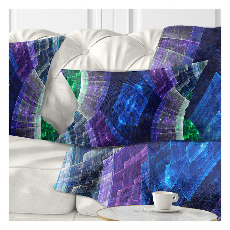 Bleu vif et grille de fleurs vertes - coussin abstrait imprimé